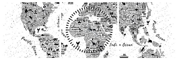 Obraz - Mapa z piktogramov (s hodinami) (90x30 cm)