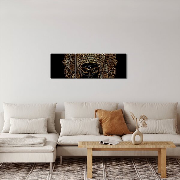 Obraz zlatého Budhu (s hodinami) (90x30 cm)