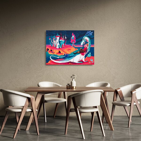 Sklenený obraz - Princ a dračia princezná (70x50 cm)