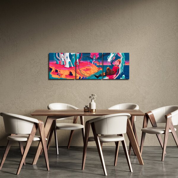 Obraz - Princ a dračia princezná (s hodinami) (90x30 cm)