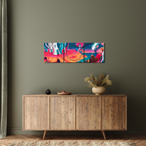 Obraz - Princ a dračia princezná (s hodinami) (90x30 cm)