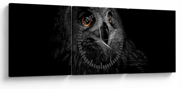 Obraz - Sova, ilustrácie (s hodinami) (90x30 cm)
