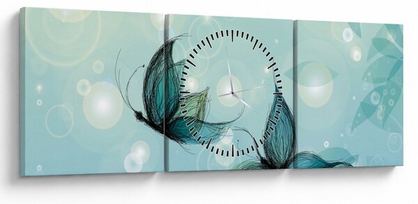 Obraz - Modré motýliky (s hodinami) (90x30 cm)