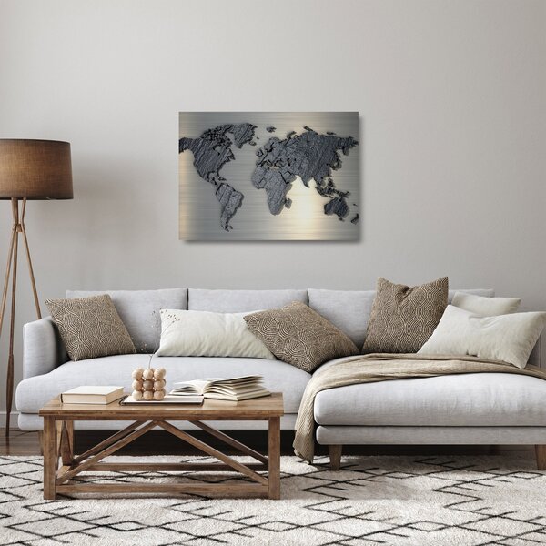 Sklenený obraz - Mapa sveta v kamennej textúre (70x50 cm)