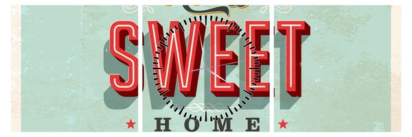 Obraz - Home sweet home (s hodinami) (90x30 cm)