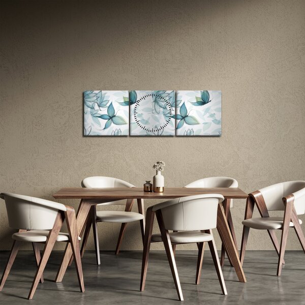 Obraz - Modré motýliky (s hodinami) (90x30 cm)