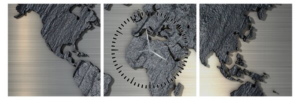 Obraz - Mapa sveta v kamennej textúre (s hodinami) (90x30 cm)