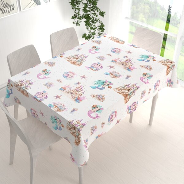 Biante Detský bavlnený obdĺžnikový obrus Sandra SA-567 Morské víly a kráľovstvo na bielom 50x100 cm