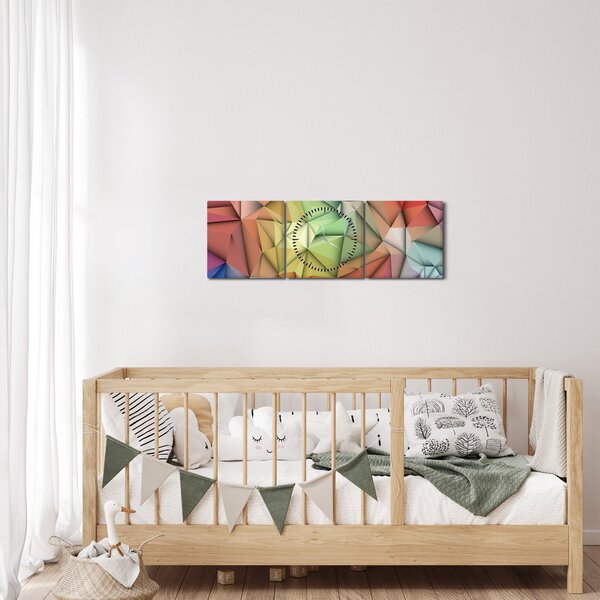 Obraz - Polygonálna abstrakcia (s hodinami) (90x30 cm)