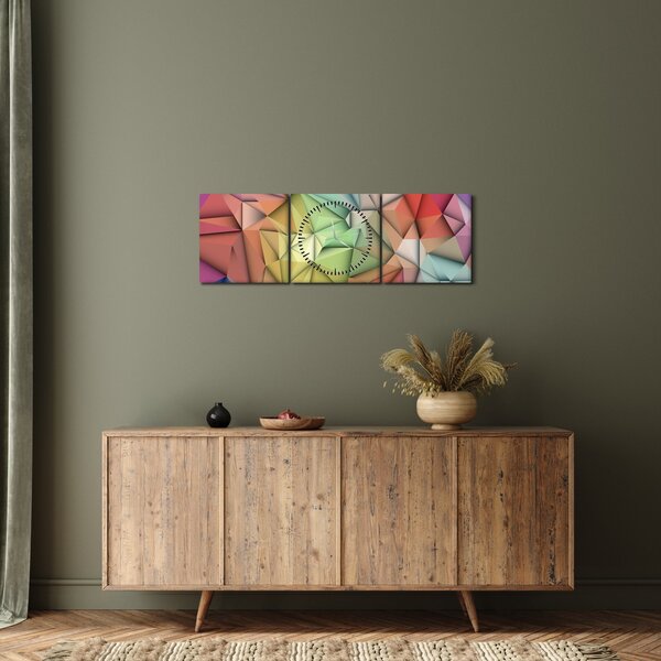 Obraz - Polygonálna abstrakcia (s hodinami) (90x30 cm)