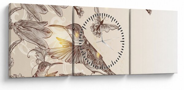 Obraz - Kolibríky (s hodinami) (90x30 cm)