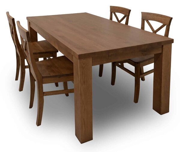 Korund skladací stôl z masívneho dubového dreva rustikálny lak (vrchná časť 4 cm) - 1400x900x40 mm