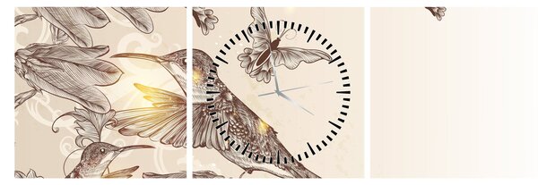 Obraz - Kolibríky (s hodinami) (90x30 cm)