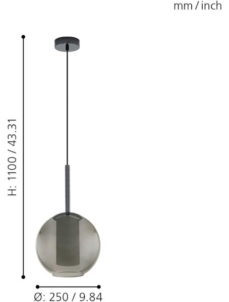 Eglo 97633 - Závesné svietidlo na lanku TINDARI 1xE27/60W/230V dýmovo čierna