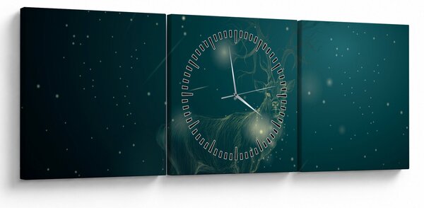 Obraz - Magický jeleň v noci (s hodinami) (90x30 cm)