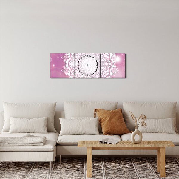 Obraz mandaly v ružovom pozadí (s hodinami) (90x30 cm)