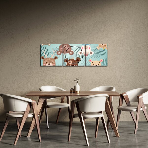 Obraz - Veselí medvedíci (s hodinami) (90x30 cm)