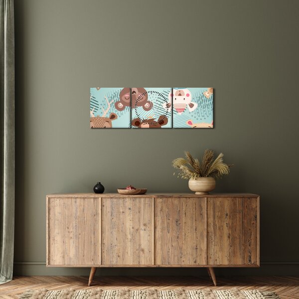 Obraz - Veselí medvedíci (s hodinami) (90x30 cm)