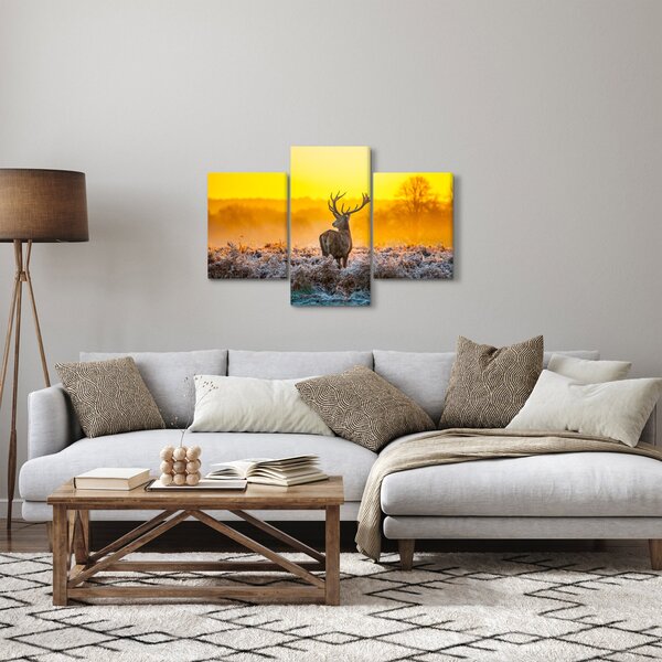 Obraz - Jeleň pri východe slnka (90x60 cm)
