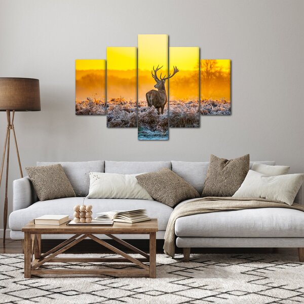 Obraz - Jeleň pri východe slnka (150x105 cm)