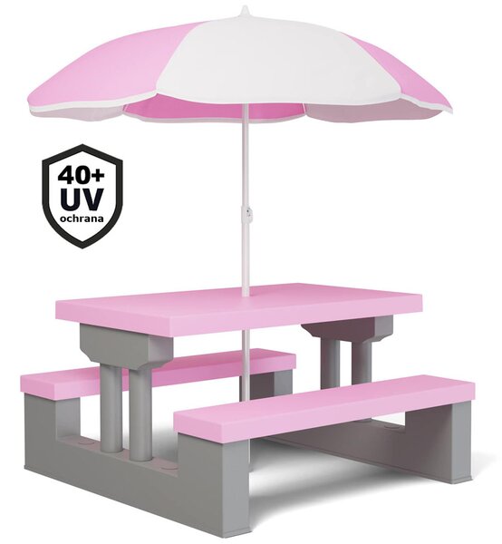 Detská sedacia zostava so slnečníkom JASMIN, 67x78,5x42,5cm, ružová/šedá Spielwerk