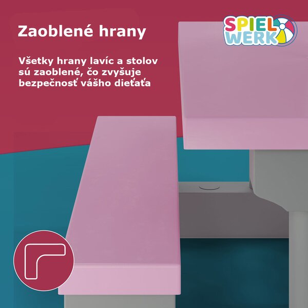 Detská sedacia zostava so slnečníkom JASMIN, 67x78,5x42,5cm, ružová/šedá Spielwerk