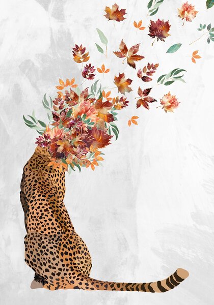 Ilustrácia Cheetah Autumn Leaves Head, Sarah Manovski, (26.7 x 40 cm)