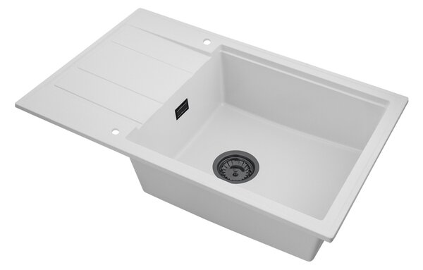 Sink Quality Ferrum New 8010, 1-komorový granitový drez 800x500x210 mm + grafitový sifón, biela, SKQ-FER.8010.WH.XB
