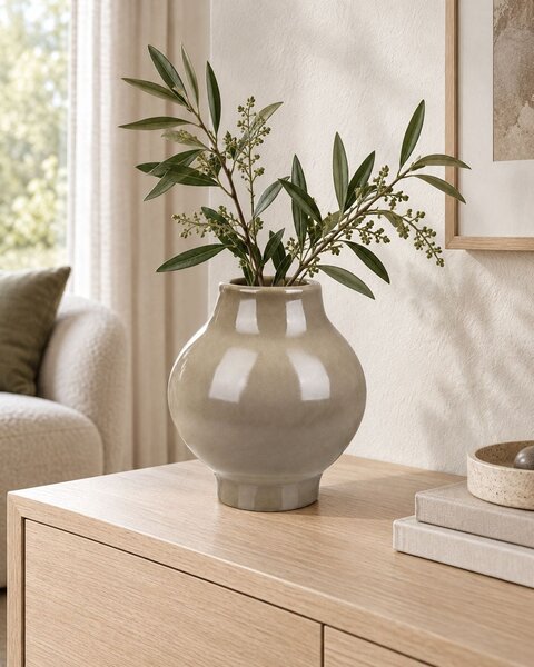 Dekoratívna váza sivobéžová terakotová 31 cm elegantná moderná obývacia izba spálňa
