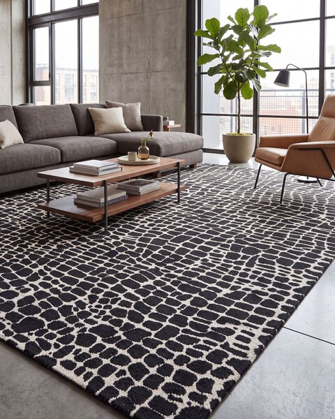 Koberec čiernobiely polyester bavlnený podklad 300 x 400 cm dekoratívny moderný dizajn obývacia izba spálňa