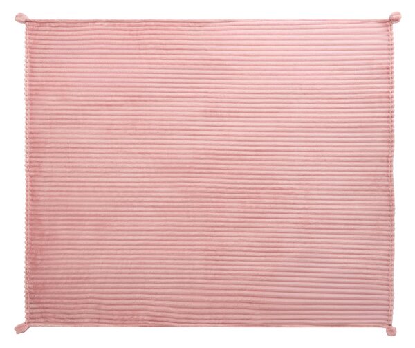 Deka ružová polyester 150 x 200 cm rebrovaná štruktúra s brmbolcami prikrývka na posteľ