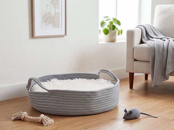 Posteľ pre psa sivá bavlna polyester ø 45 cm mäkká výplň pelech pre domáce zvieratá moderný dizajn