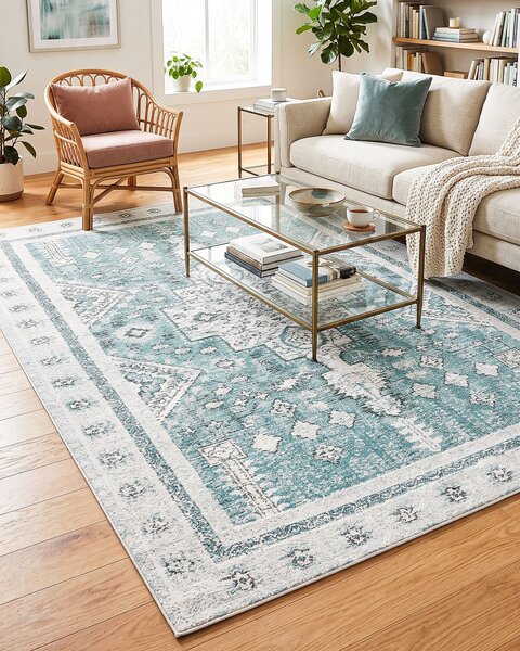 Koberec mätová zelená bavlna polyester 160 x 230 cm orientálny vzor vintage bytové doplnky
