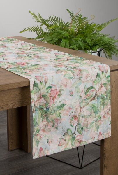 EUROFIRANY Štruktúrovaný textilný behúň s kvetinovou potlačou 40 cm x 140 cm zelená 100 % polyester