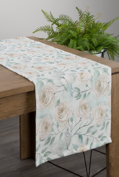 EUROFIRANY Štruktúrovaný textilný behúň s kvetinovou potlačou 140 cm x 180 cm zelená 100 % polyester