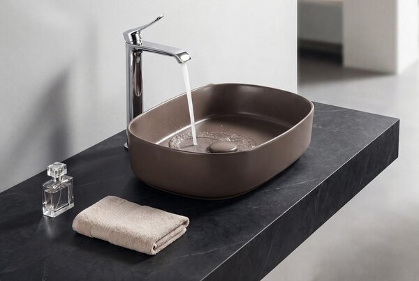 Isvea Isvea, INFINITY OVAL keramické umývadlo na dosku, 55x36cm, taupe, 10NF65055-2H