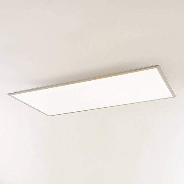 Lindby LED panel Stenley, 4 000 K, 120 cm x 60 cm, strieborná/biela, Biela / opálová, Kuchyňa, Plast, Moderný, Stropné svetlo