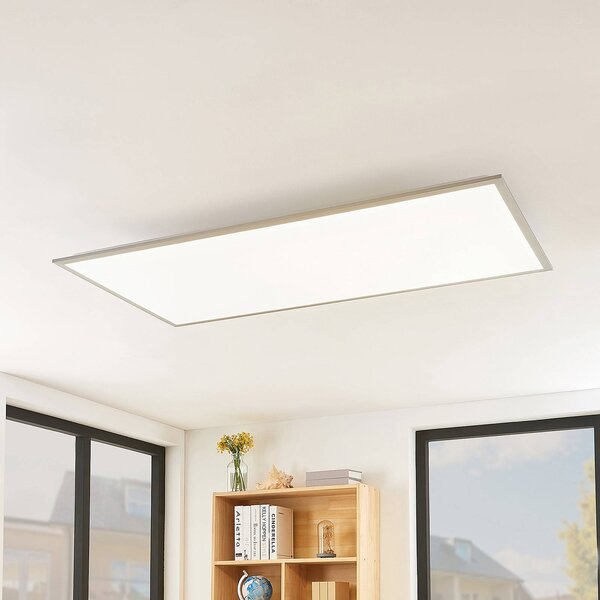Lindby LED panel Stenley, 4 000 K, 120 cm x 60 cm, strieborná/biela, Biela / opálová, Kuchyňa, Plast, Moderný, Stropné svetlo