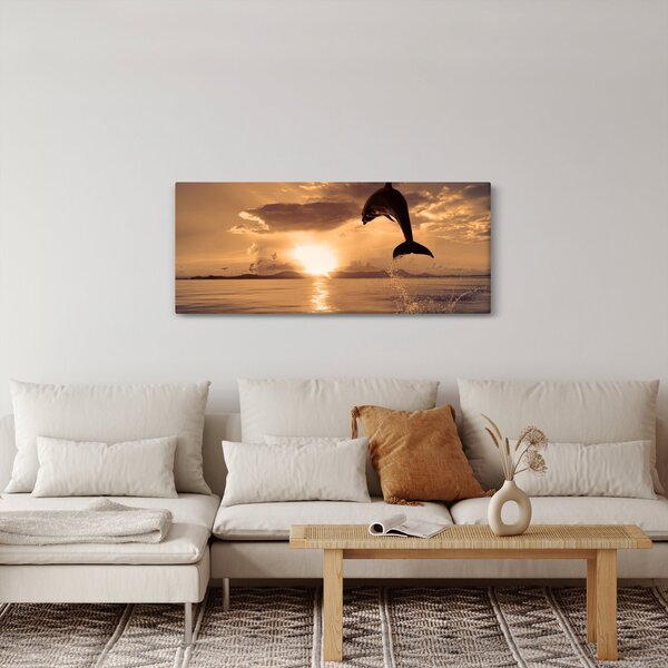 Obraz - Delfín pri západe slnka (120x50 cm)