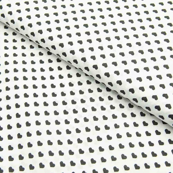 Metráž Bavlna vzorovaná - Srdiečka biela - čierna