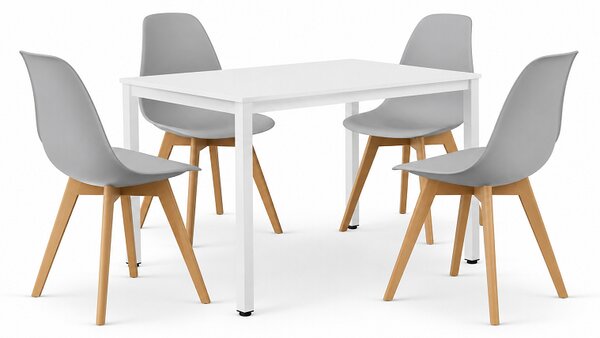 Jedálenský set: TESSA 120×60 cm biely/biely + 4 ks KITO stoličky sivé/prírodné nohy