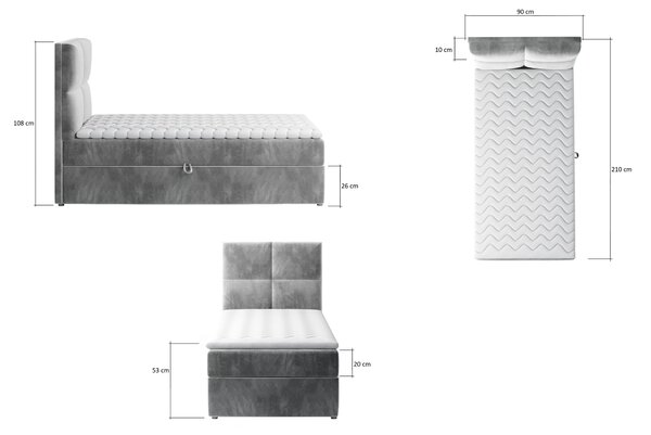 NovýNábytok.sk Jednolôžková kontinentálna posteľ 90x200 cm Revanchista (sivá) (s úl. priestorom, s roštom a matracom). Akcia -10%. Vlastná spoľahlivá doprava až k Vám domov. 1163334