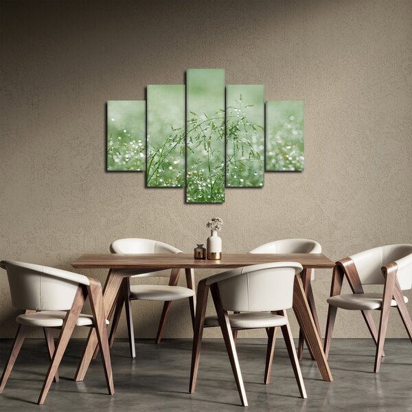 Obraz - Ranná rosa na steblach trávy (150x105 cm)