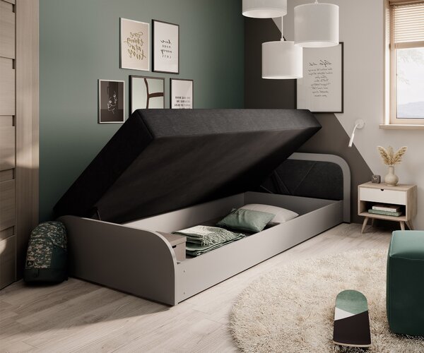 NovýNábytok.sk Jednolôžková posteľ 80x190 cm Paliar (čierna) (s úl. priestorom, s roštom a matracom) (P). Akcia -20%. Vlastná spoľahlivá doprava až k Vám domov. 1163614