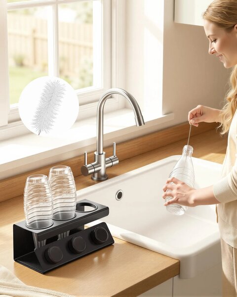 SONGMICS Odkvapkávač na fľaše Erta 30 cm čierny