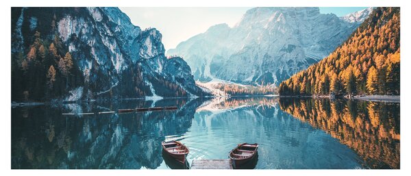 Obraz - Lode na jazere Braies (120x50 cm)