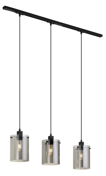 Modern 1-Phase Track System Black with 3 Smoke Glass Pendant Lamps - Iconic Dome