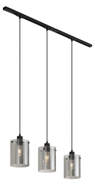 Modern 1-Phase Track System Black with 3 Smoke Glass Pendant Lamps - Iconic Dome