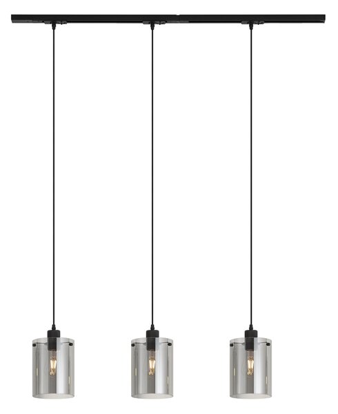 Modern 1-Phase Track System Black with 3 Smoke Glass Pendant Lamps - Iconic Dome