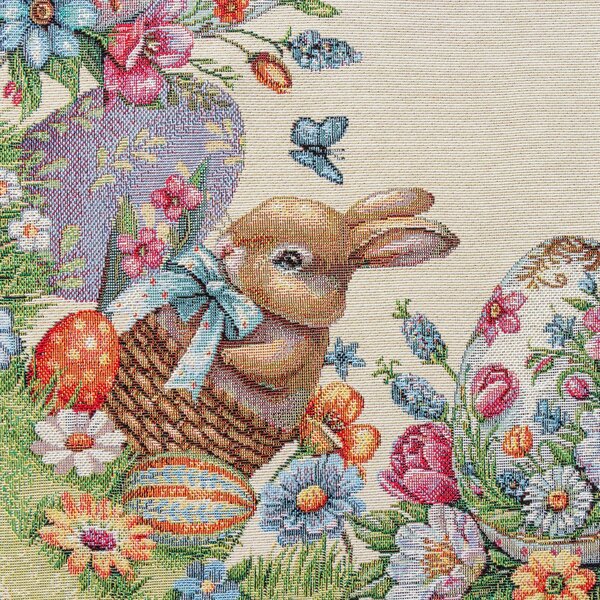 VEĽKONOČNÝ GOBELÍNOVÝ OBRUS BUNNY 140X180 CM VZOROVANÁ